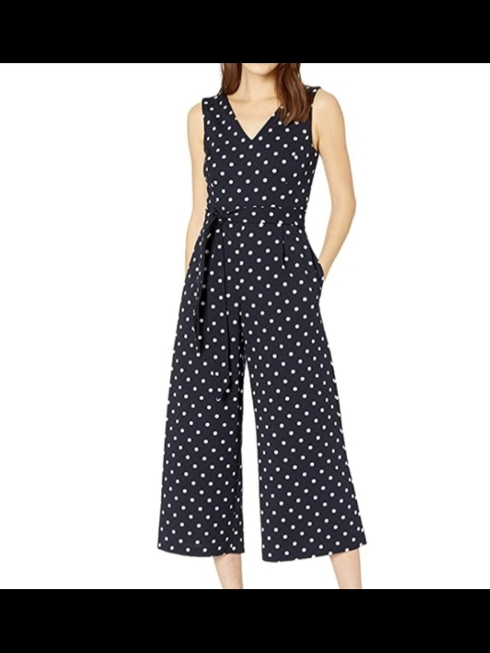 Calvin Klein Navy and White Polka Dot Sleeveless Jumpsuit
